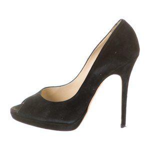 JIMMY CHOO OPEN TOE PEEP BLACK SUEDE PUMPS HEELS SHOES SIZE 10 40